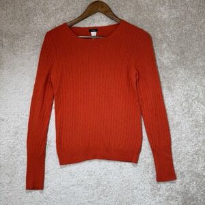 J.Crew Cable Knit Sweater Red Orange Wool Cashmere Blend Crewneck  Women's S